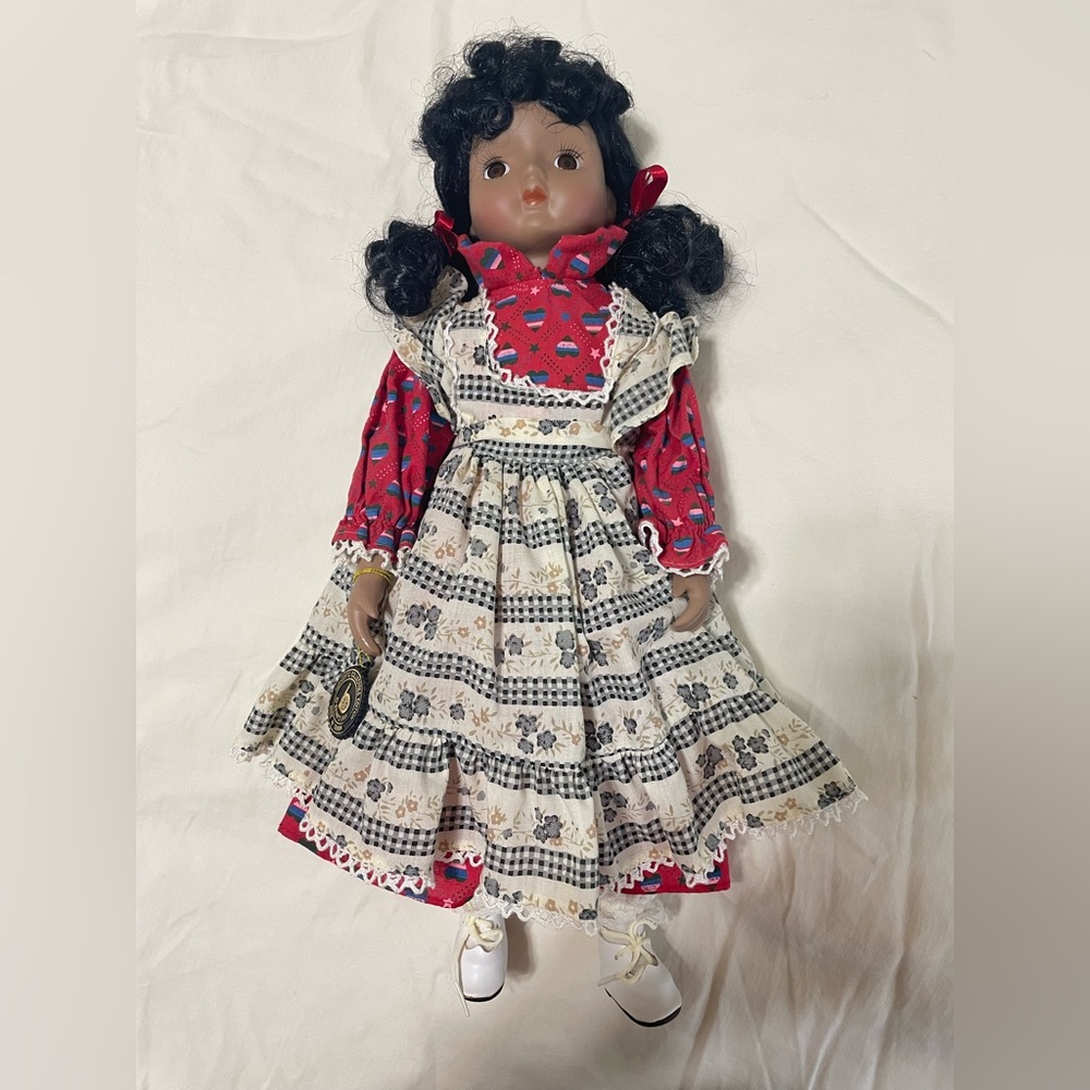 Vintage-Style Red and Cream Girls' Dress Doll with Ribboned Hair